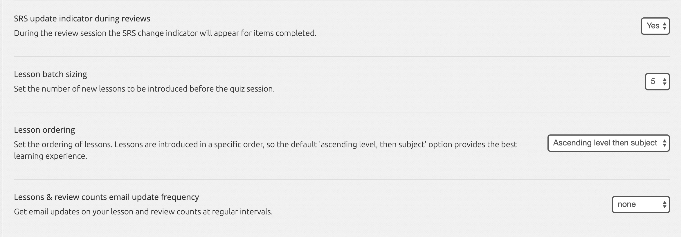 Lessons and Reviews Settings