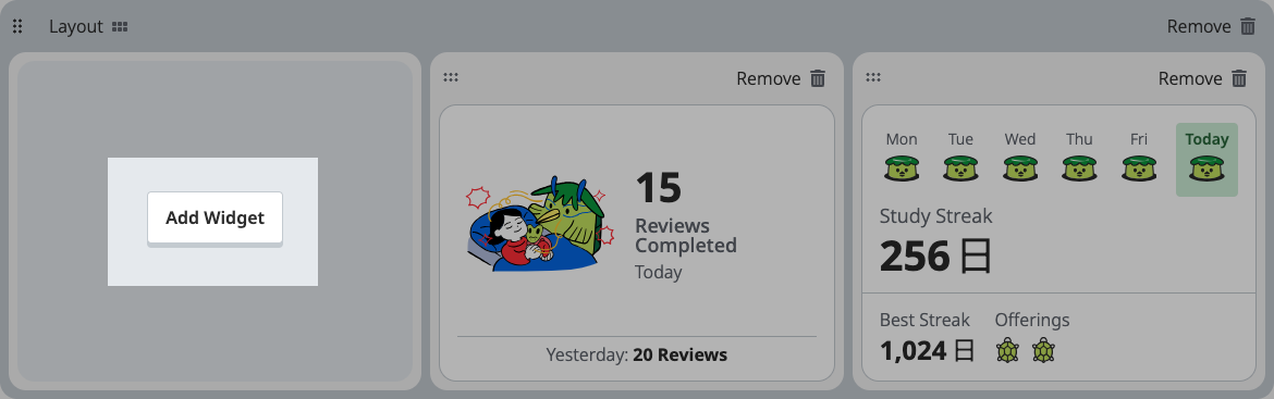 adding widget on wanikani dashboard