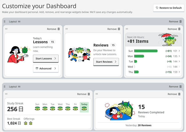 moving widget groups on wanikani dashboard
