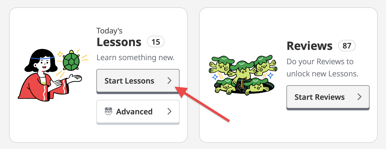 WaniKani lessons button
