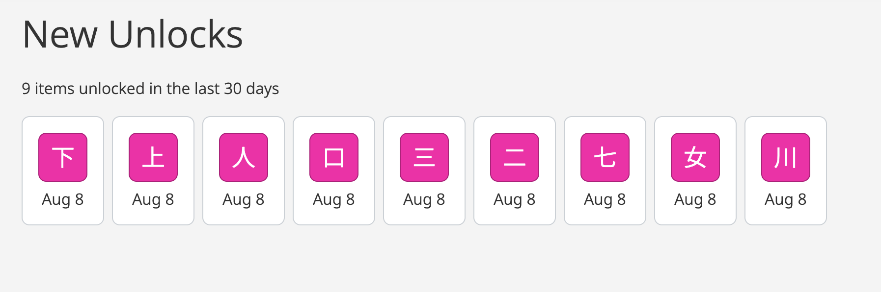 wanikani item lists new unlocks list