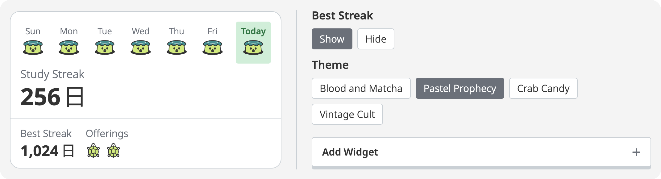 customization options for wanikani study streak widget